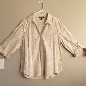 A. Byer Cream Striped Button-Up Blouse